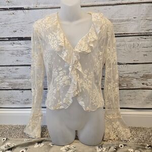 Vintage Express Cream Floral Lace Cardigan Size 9/10